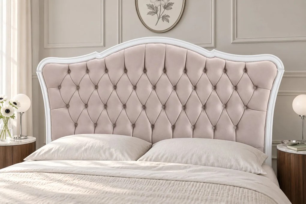 Pat tapițat din catifea Belmonte 180×200 cm, crem, cu ladă de depozitare