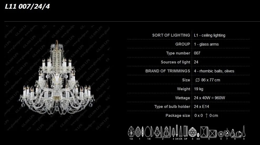 Lustra 24 brate cristal Bohemia L11 007/24/4