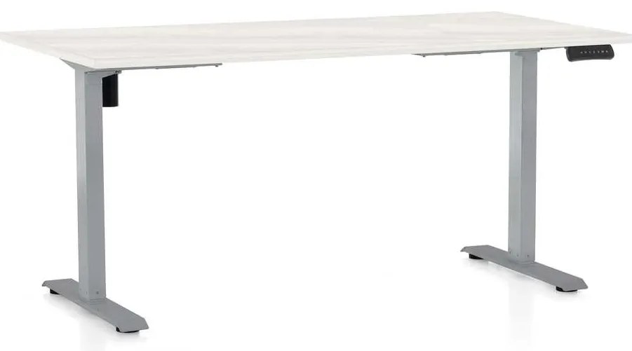 Masă înălțime reglabilă OfficeTech B, 160 x 80 cm, picioare gri, frasin alb