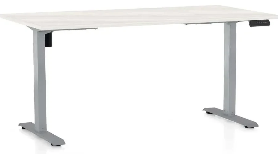 Masă înălțime reglabilă OfficeTech B, 160 x 80 cm, picioare gri, frasin alb