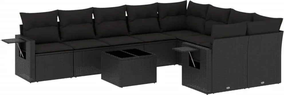 vidaXL Set canapele de grădină cu perne, 10 piese, negru, poliratan