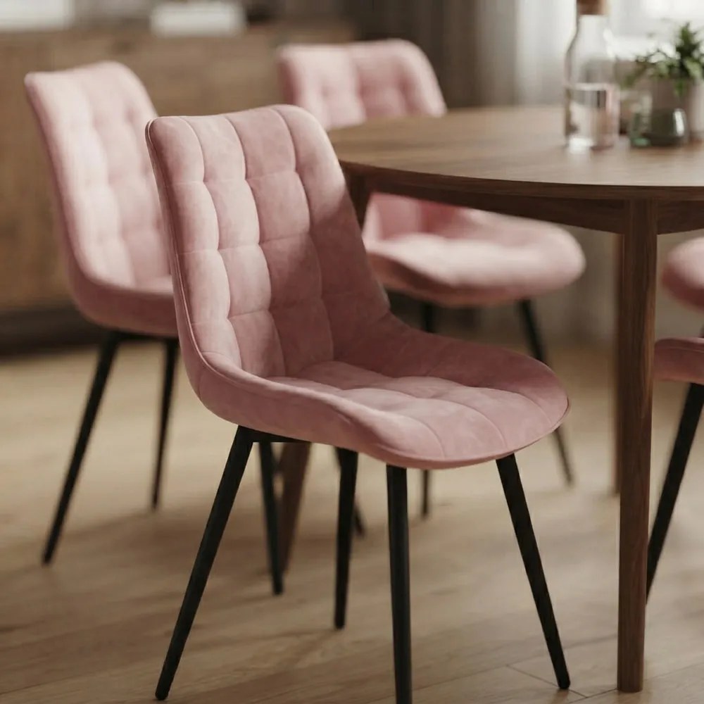 Scaun living modern din catifea cu bază metalică BUC 206 roz