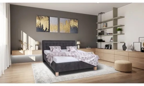 Pat tapițat VIOLET, 180 x 200 cm, gri închis, cu saltea și spațiu de depozitare