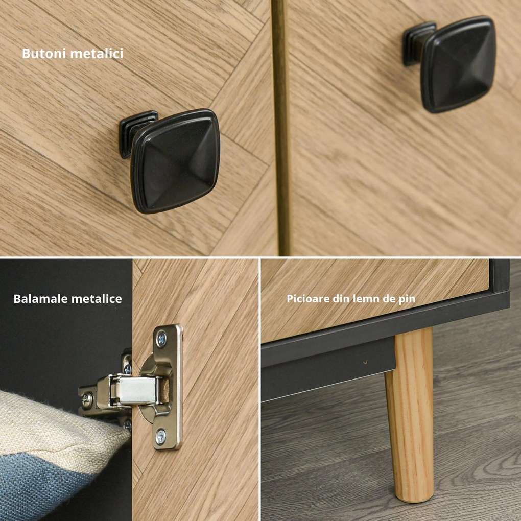 HOMCOM Dulap din lemn cu doua usi: 4 compartimente, 2 umerase si sertare culoare gri inchis, 90x50x190 cm | Aosom Romania