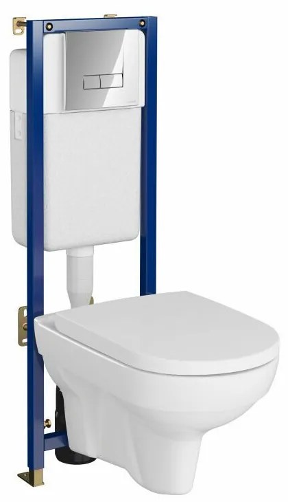 Set rezervor WC cu cadru B621 Cersanit Tech Line Base si clapeta Smart crom plus vas WC City cu capac alb