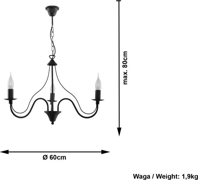 Lustră neagră din metal ø 60 cm Fiorano – Sollux