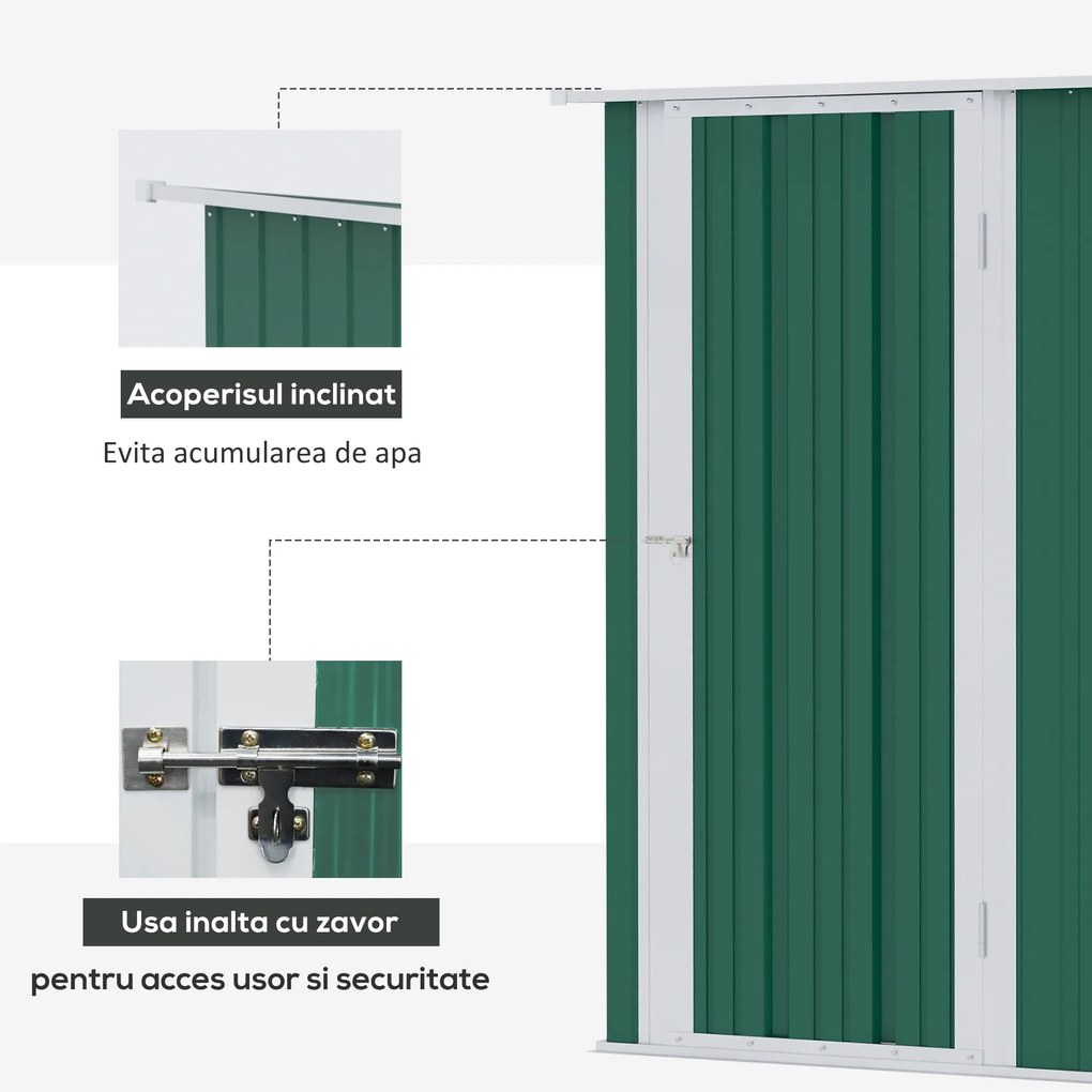 Outsunny Magazie Grădină Dulap pentru Scule 142x84x189cm Din Otel Impermeabil Verde Inchis | Aosom Romania