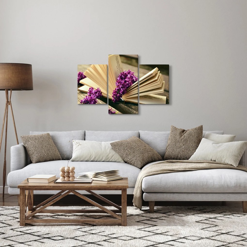 Tablou cu carte și floare violetă (90x60 cm)