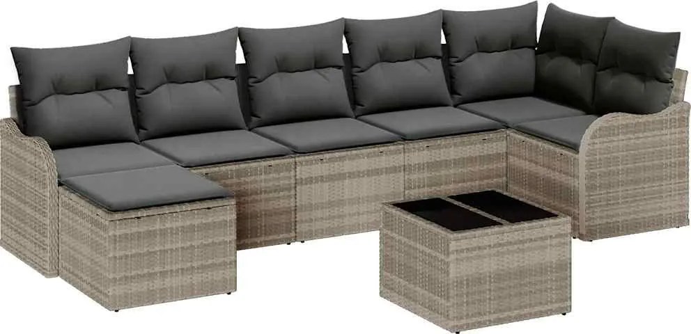 vidaXL Set de canapele pentru grădină 8 pcs Gri deschis Rattan poli