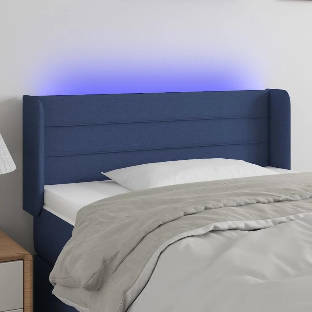3123372 vidaXL Tăblie de pat cu LED, albastru, 103x16x78/88 cm, textil