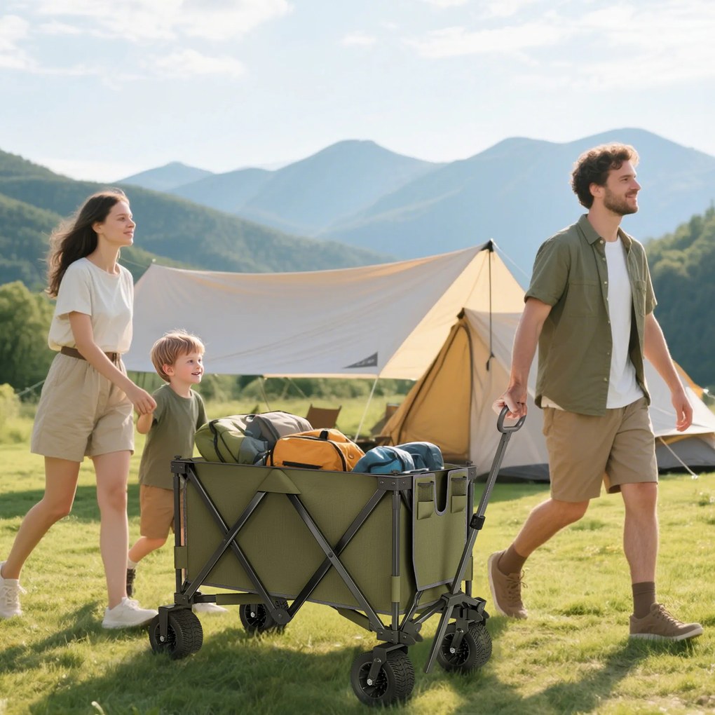 Cărucior Outsunny, pliabil, 7 buzunare laterale, mâner reglabil, capacitate de până la 120 kg, oțel, verde, 100 x 48 x 100,5 cm | Aosom Romania