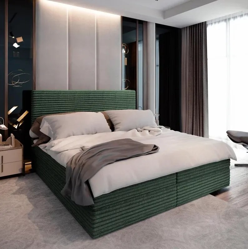Pat tapițat boxspring ISPIRA 140x200 cm verde Saltele: Saltea cu arcuri Bonell