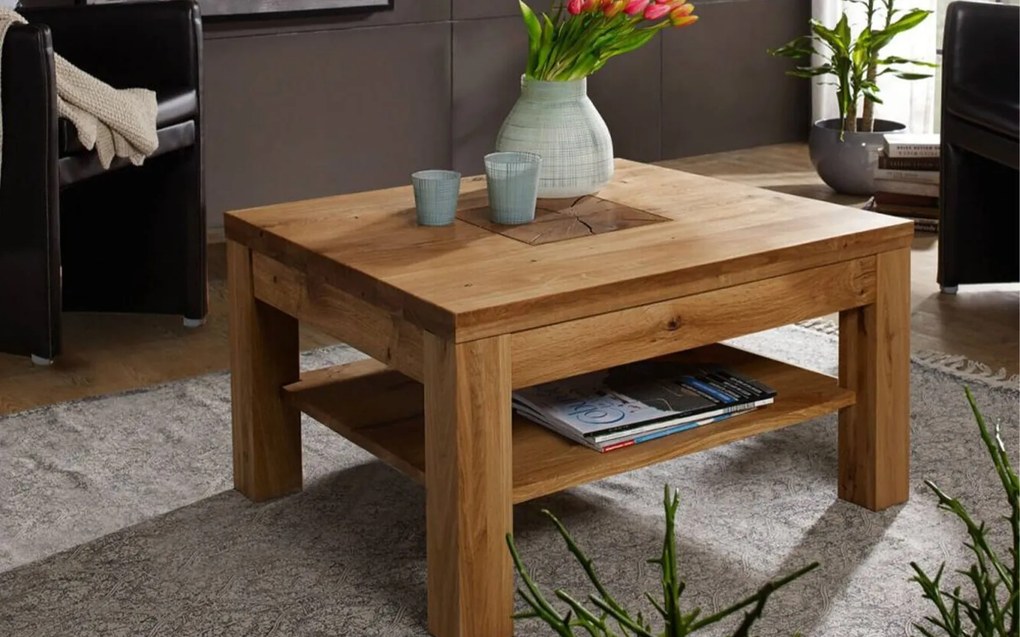Măsuță lemn masiv de cafea pătrată Rustic Home, 70 × 70 × 45 cm