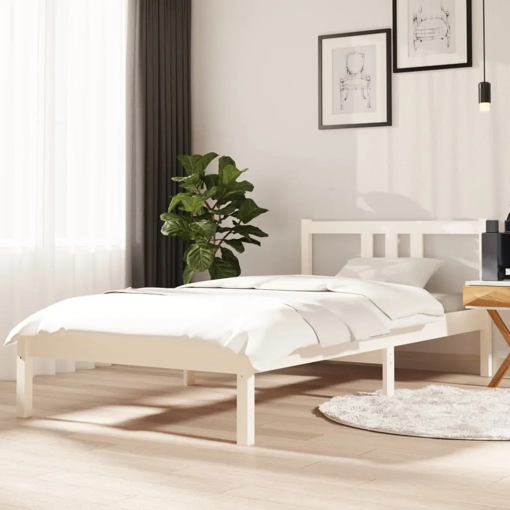 814850 vidaXL Cadru de pat single, alb, 90x190 cm, lemn masiv
