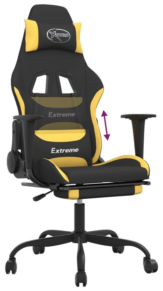 Scaun de gaming cu suport picioare, negru si galben, textil