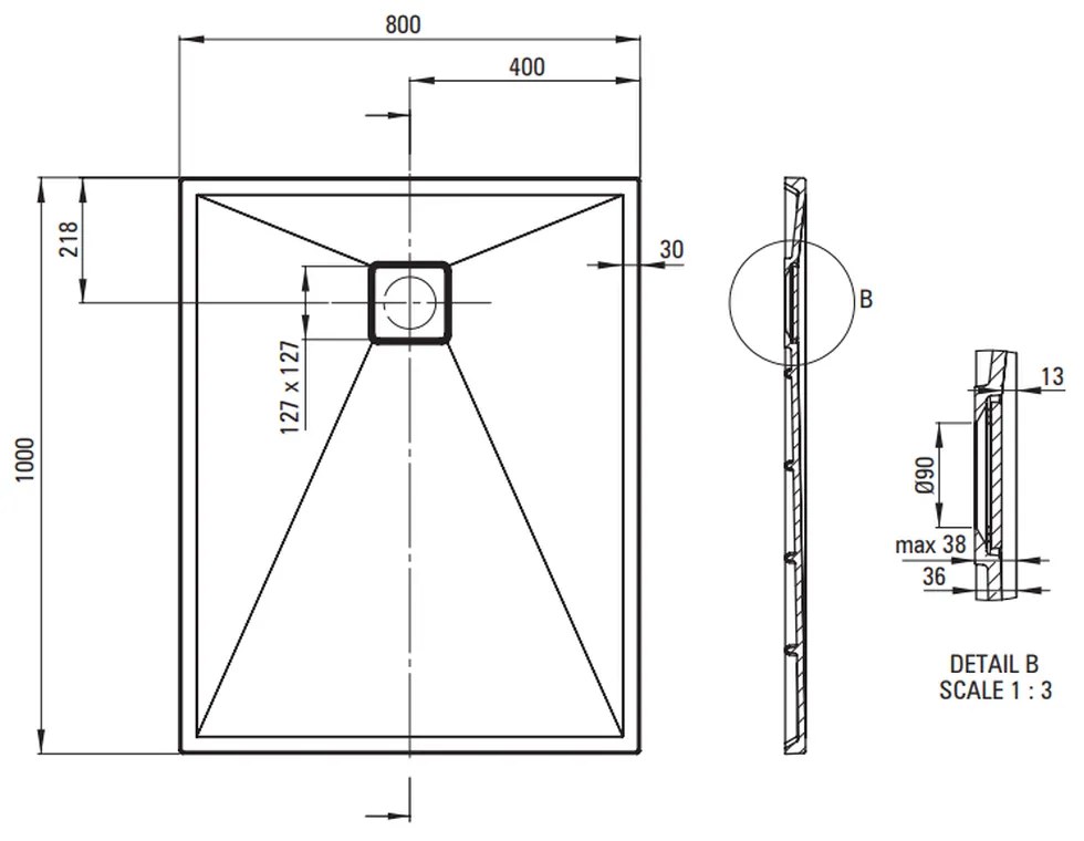 Cadita dus compozit slim alba 100x80 cm Deante Correo 1000x800 mm, Alb