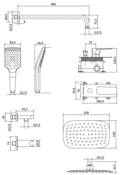 Cersanit S952-029 - Set duș LARGA cu baterie incastrată, crom lucios