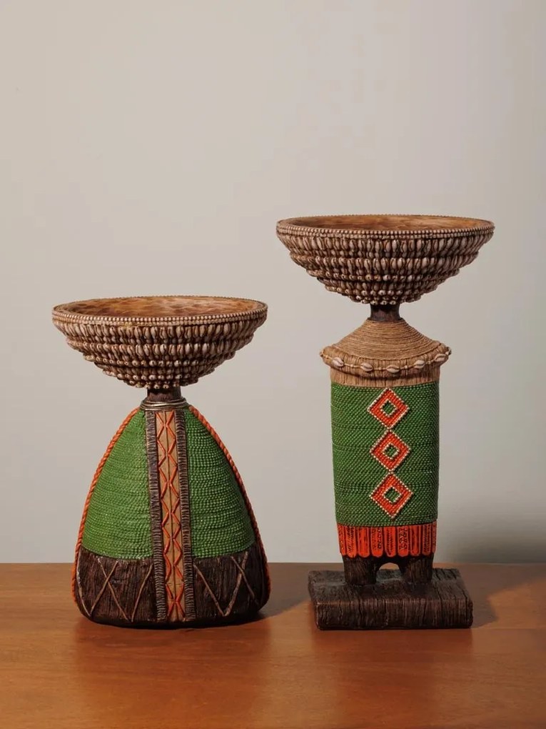 Decoratiune de masa, cu bol din rasina, H34cm, Africa