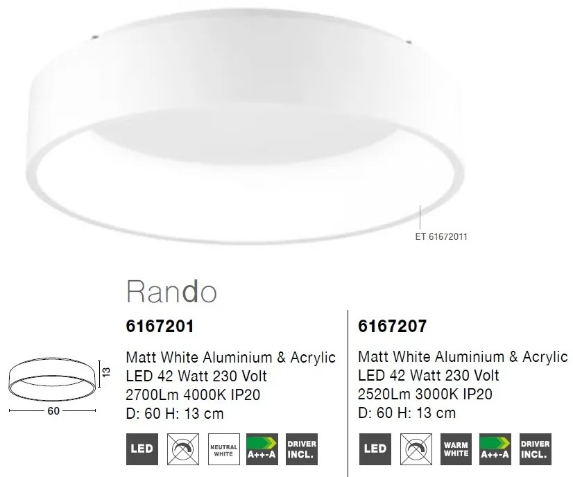 Lustra moderna aplicata LED 3000K 60cm RANDO alb NVL-6167207
