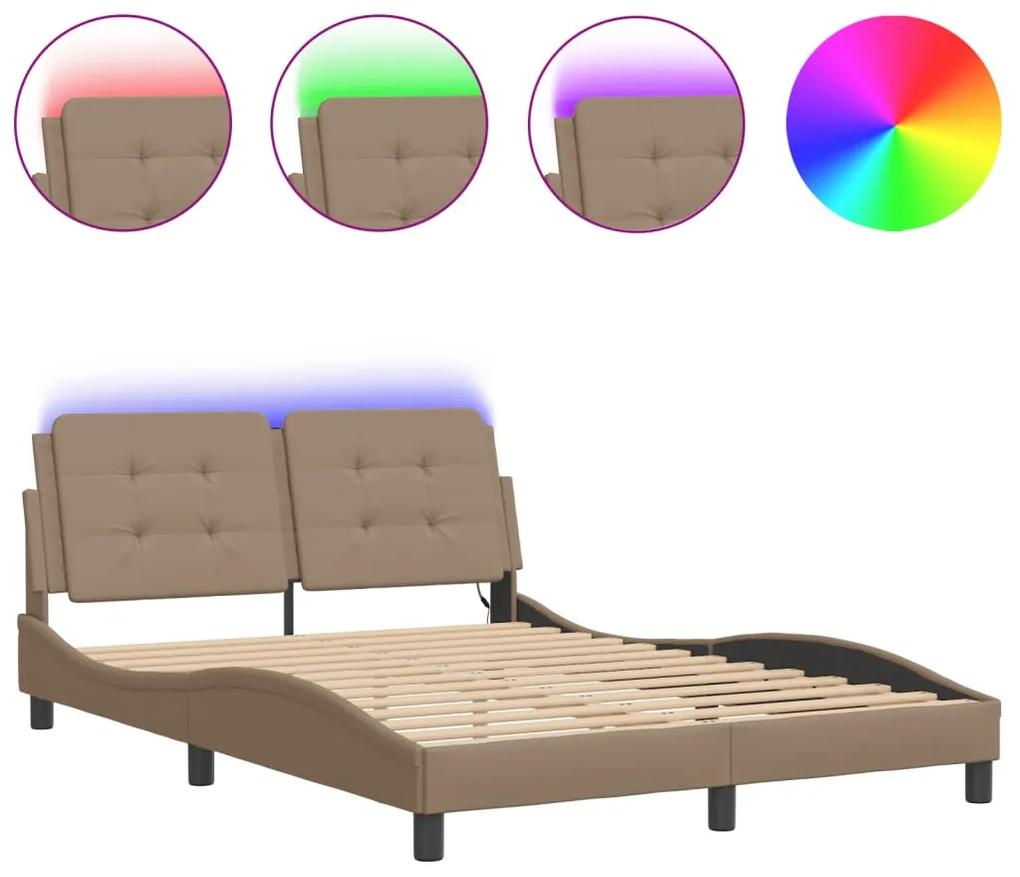 3214107 vidaXL Cadru de pat lumini LED, cappuccino, 140x190 cm piele ecologică