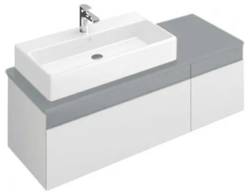 Dulap baza suspendat cu blat sticla, Memento Villeroy&amp;Boch, lavoar stanga, 130.6x53.5x42.5cm, alb/gri, C264L0MT