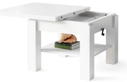 Masă extensibilă CALEB pentru living și dining, cu blat ridicabil, alb