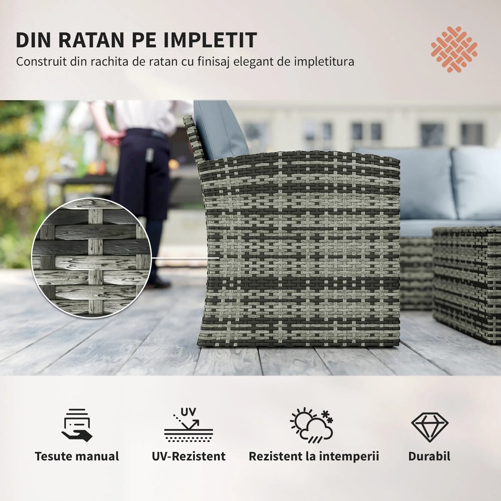 Outsunny Set de mobilier de gradina din ratan de 6 piese, canapea si 2 fotolii tapitate pentru 7 persoane, bej | Aosom Romania