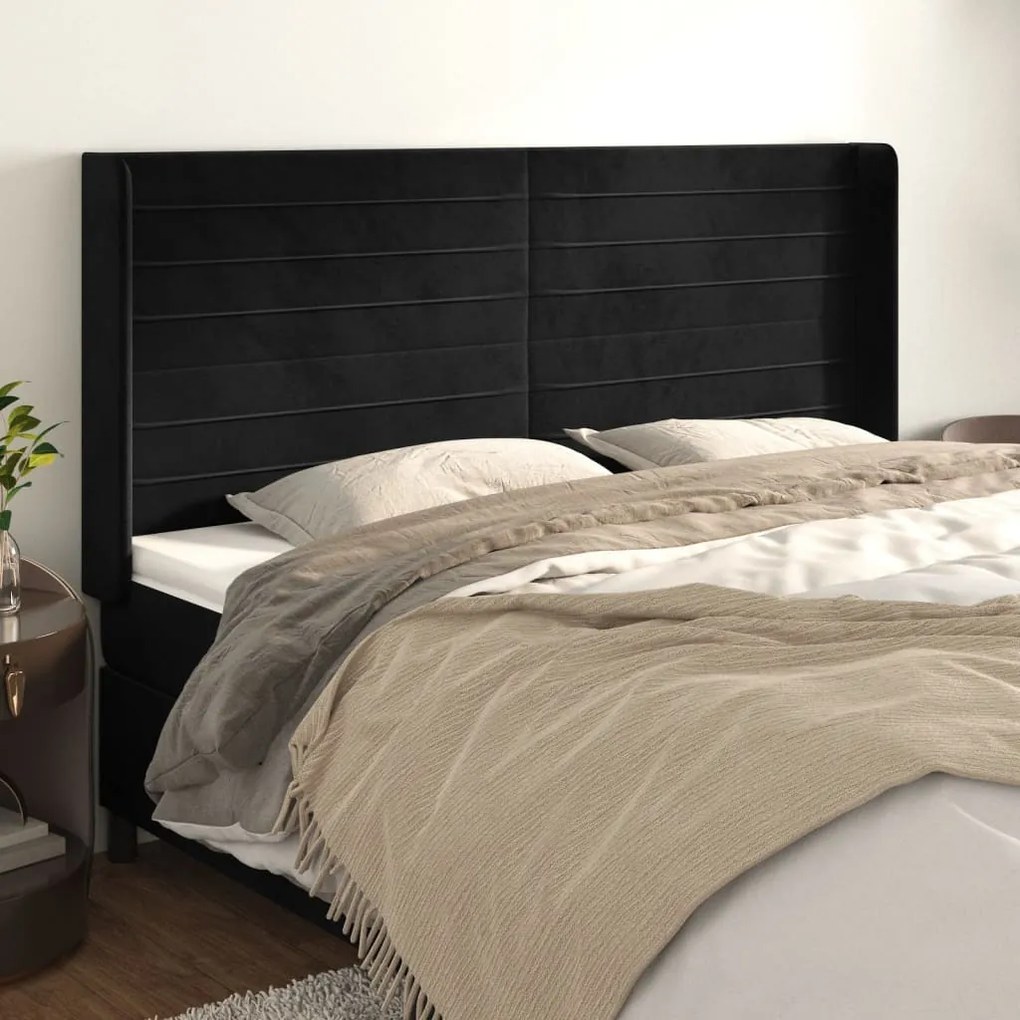 vidaXL Tăblie de pat cu aripioare, negru, 203x16x118/128 cm, catifea