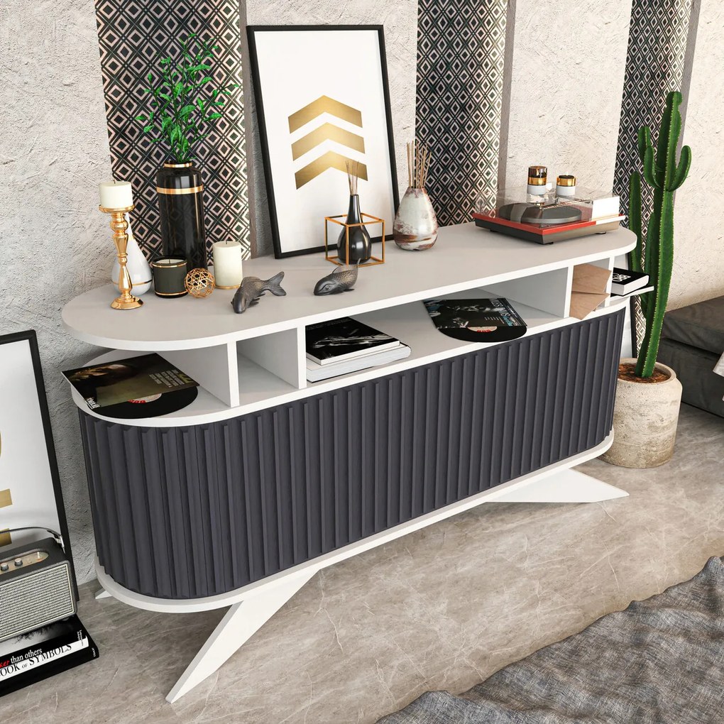 Bufet, Hanah Home, Stor, 150x43x75 cm, Alb / Antracit