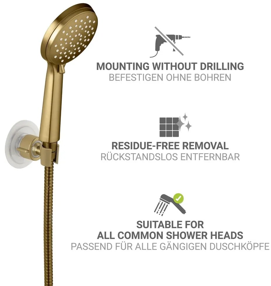 Suport pentru capul de duș auriu autoadeziv din plastic Libertà – Wenko