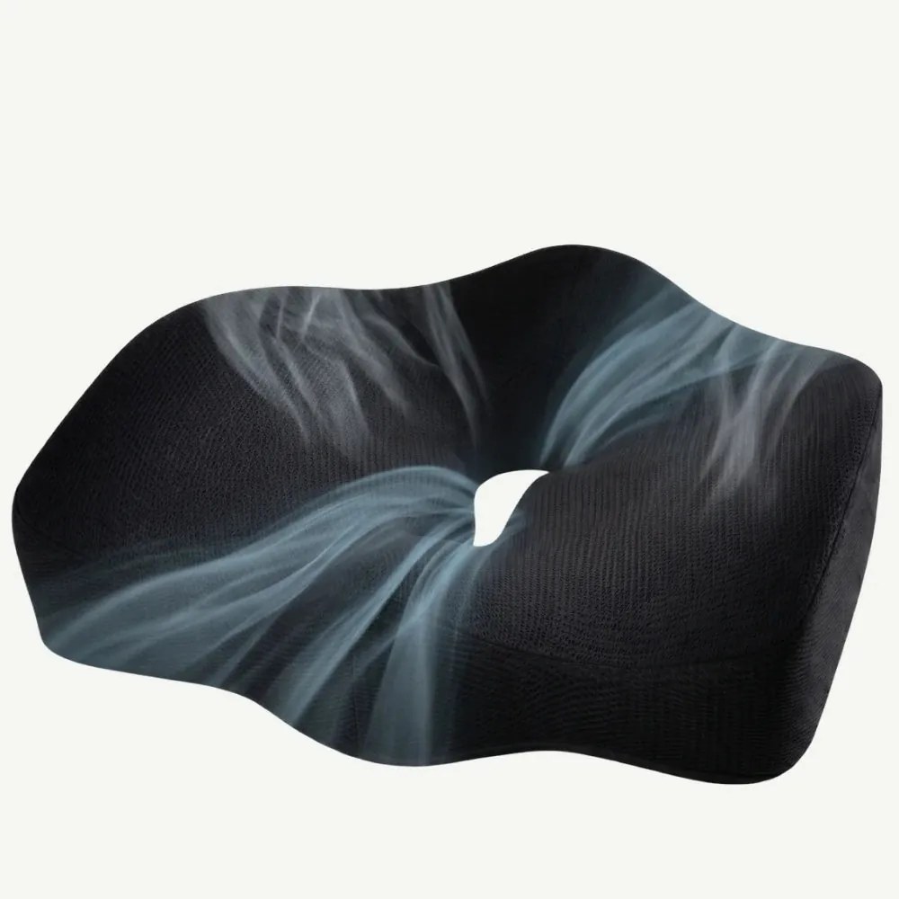 Perna ortopedica sezut memory foam cu gel si orificii de ventilatie, fermitate extra, Negru
