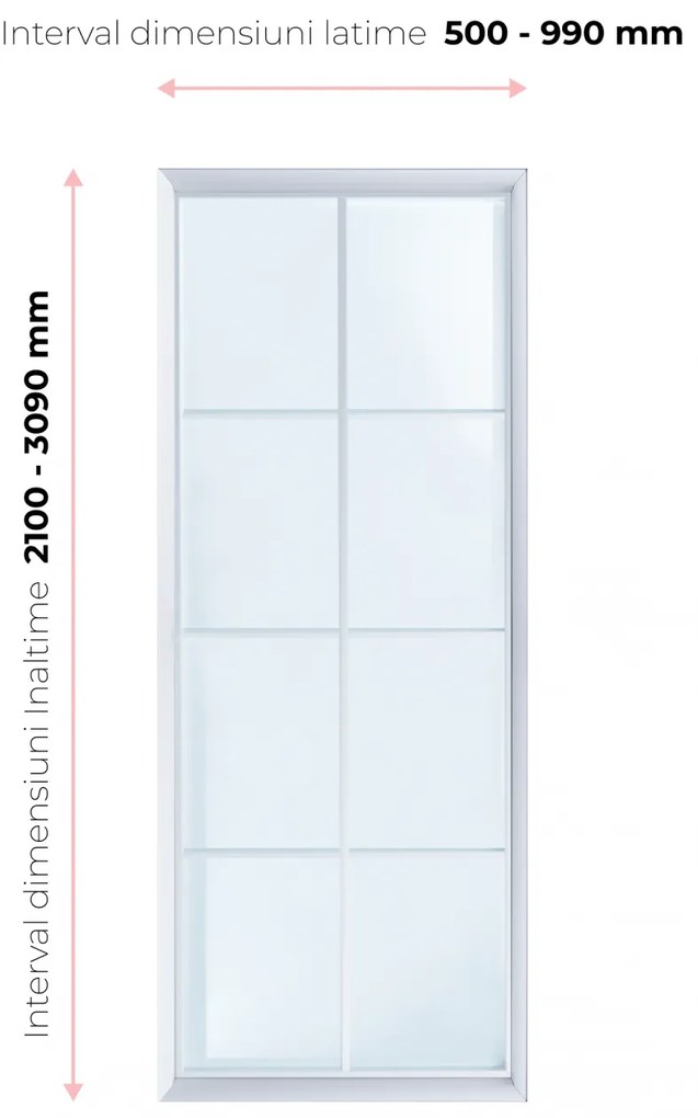 Perete despartitor sticla - Dimensiuni configurabile la comanda 501 - 990 mm, 1000 - 2090 mm