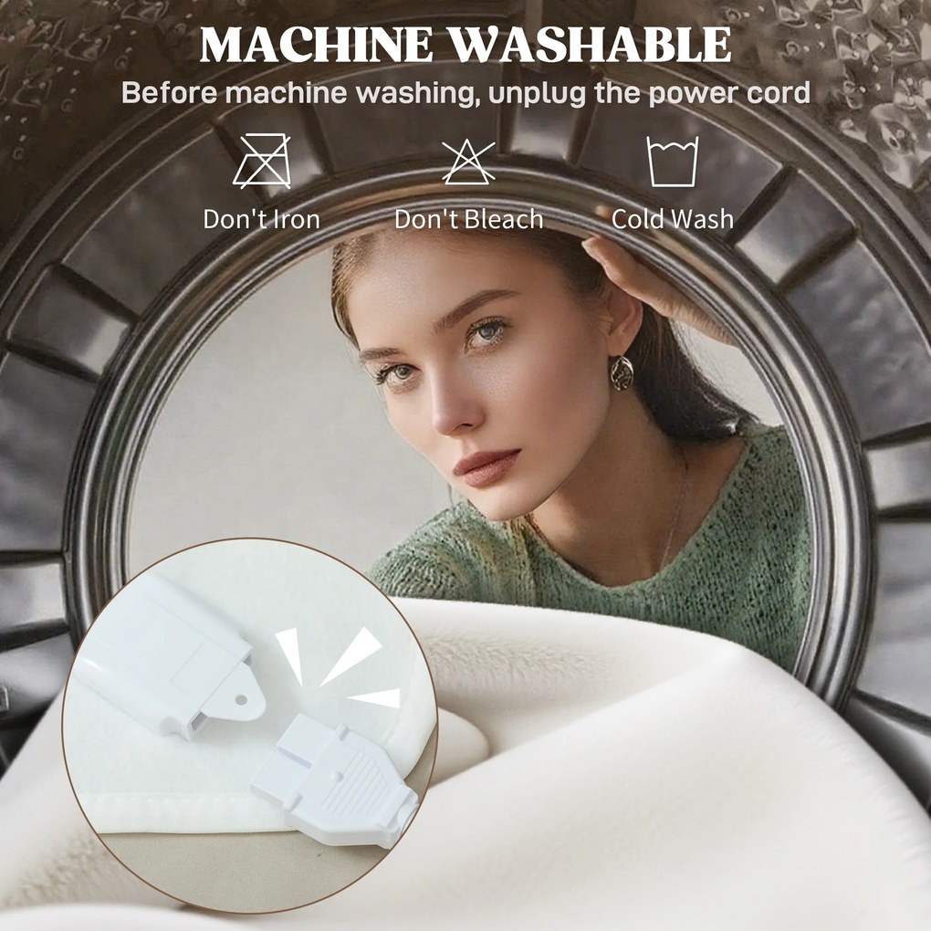 Pătură Încălzitoare HOMCOM 160x140 cm cu 5 Nivele de Căldură Alb | Aosom Romania