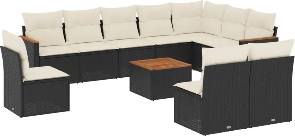 vidaXL Set canapele de grădină cu perne, 11 piese, negru, poliratan