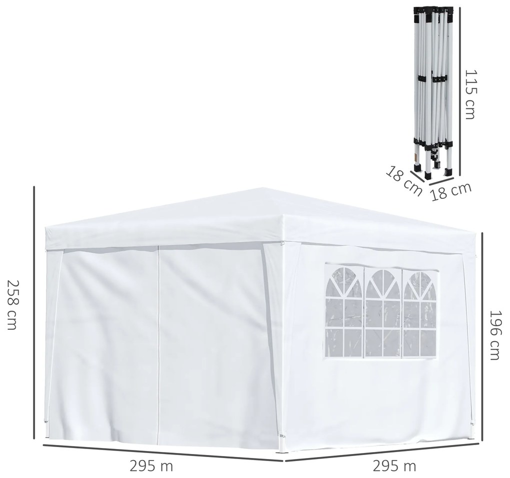 Foisor Impermeabil cu Paneluri Laterale Outsunny, Tesatura Oxford Alb, 3x3m | Aosom RO