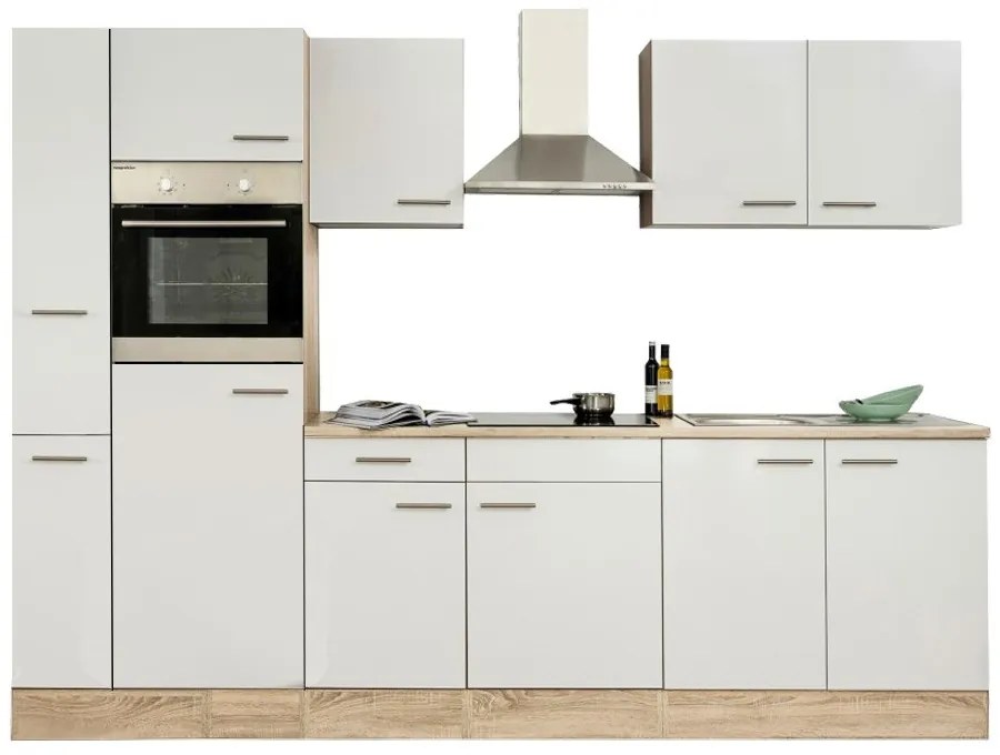 Mobilă de bucătărie Yorki 300, corp din stejar Sonoma, cu față alb satinat