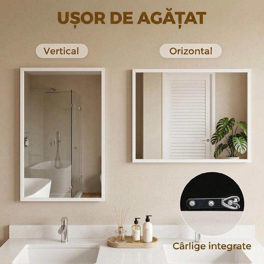 HOMCOM Oglindă Dreptunghiulară de Perete cu Cârlige, Sticlă și MDF, 60x80 cm, Negru | Aosom Romania