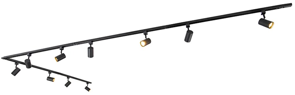 Sistem de iluminat cu șină modern cu 10 spoturi negre monofazate - Iconic Jeana