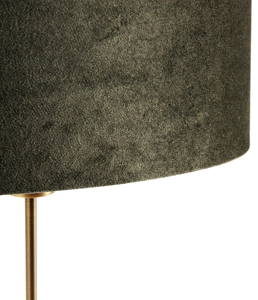 Lampă de masă bronz cu abajur oval din catifea verde 35cm - Parte