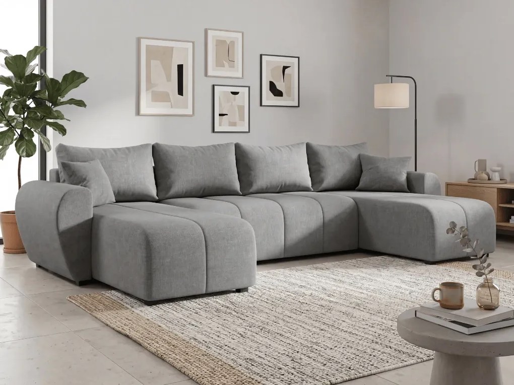 Coltar extensibil in forma de U SEVIO, gri, 311x145 cm + 2 perne GRATUIT