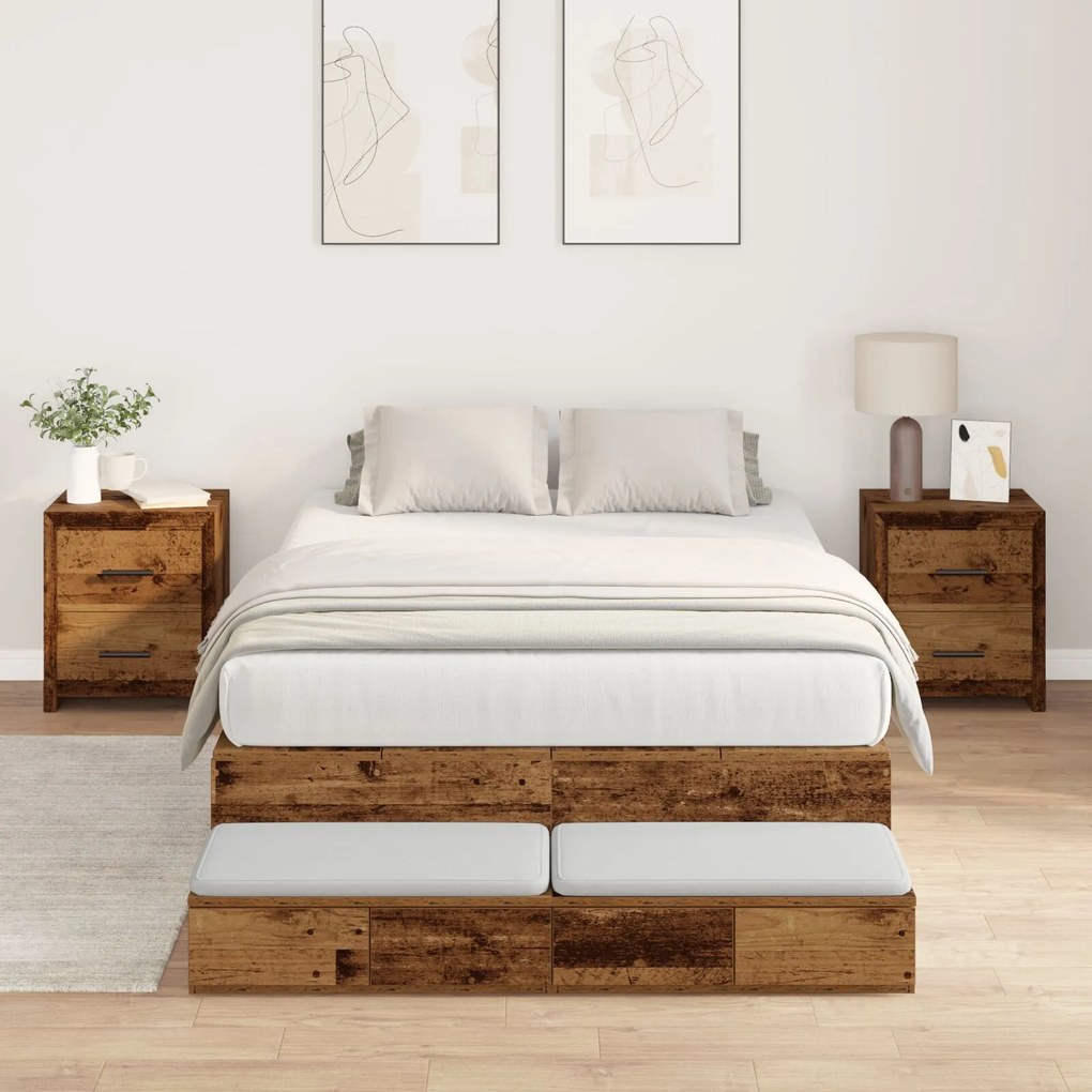 vidaXL Cadru de pat cu depozitare din lemn vechi 120x190 cm