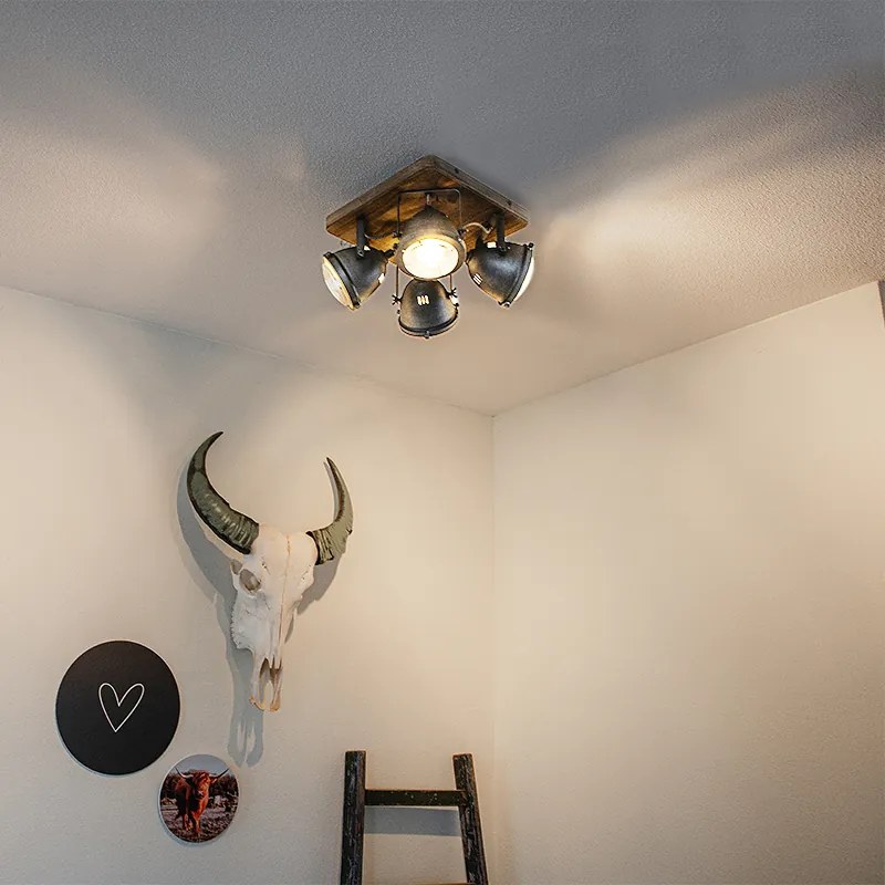 Spotlight industrial din oțel cu lemn inclinabil cu 4 lumini - Emado