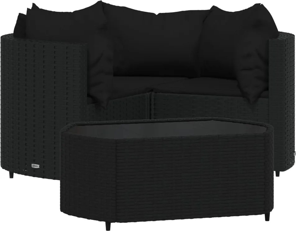vidaXL Set mobilier relaxare grădină 4 piese cu perne poliratan negru