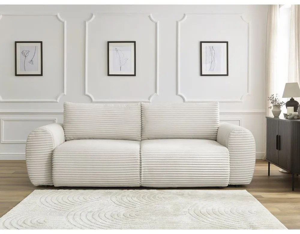 Canapea crem extensibilă cu tapițerie din catifea reiată 257 cm Lucien – Bobochic Paris