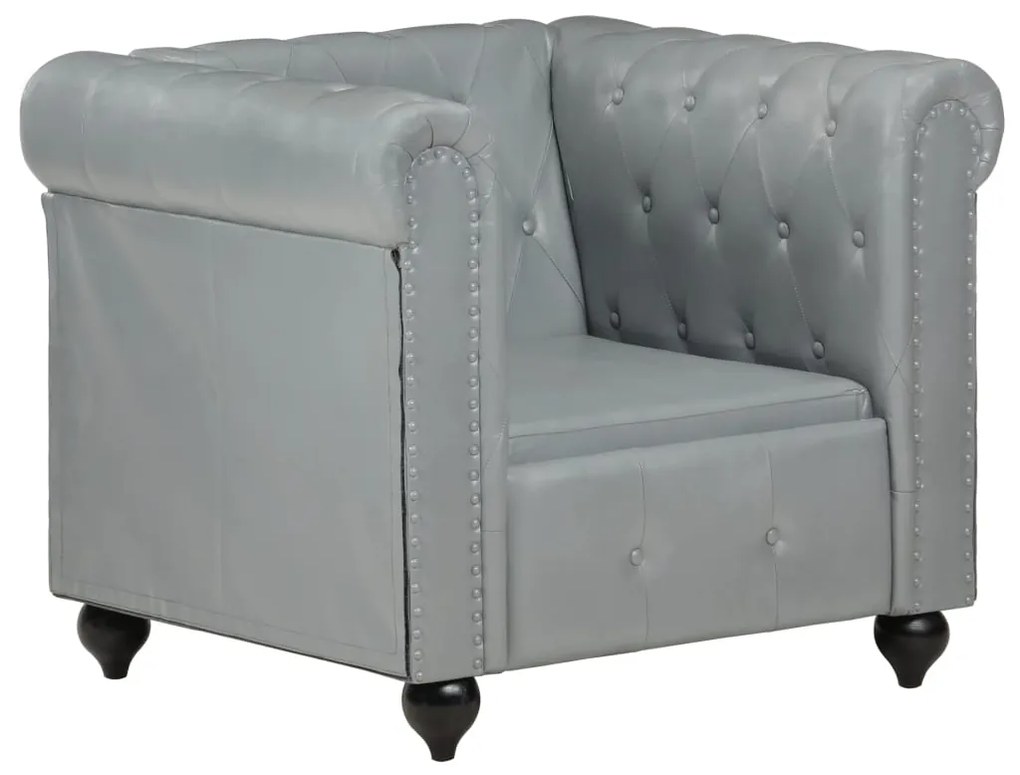283755 vidaXL Fotoliu chesterfield, gri, piele naturală