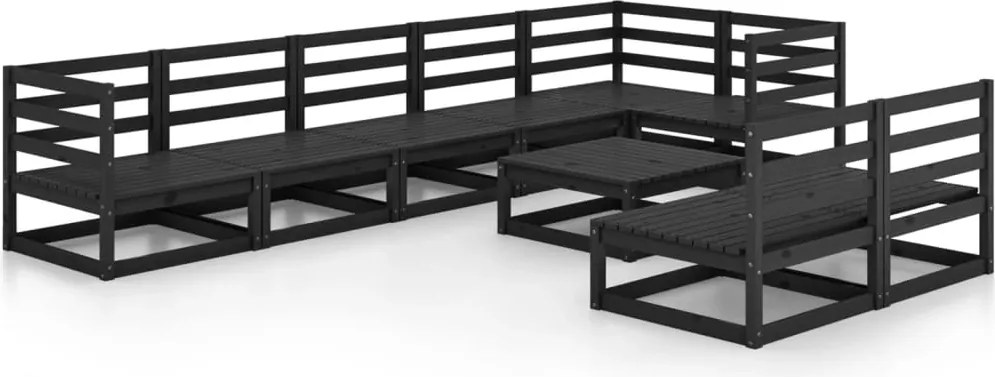 vidaXL Set mobilier de grădină, 9 piese, negru, lemn masiv de pin