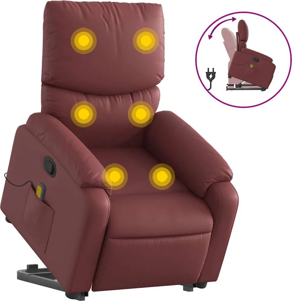 vidaXL Fotoliu de masaj rabatabil vertical, roșu vin, piele ecologică