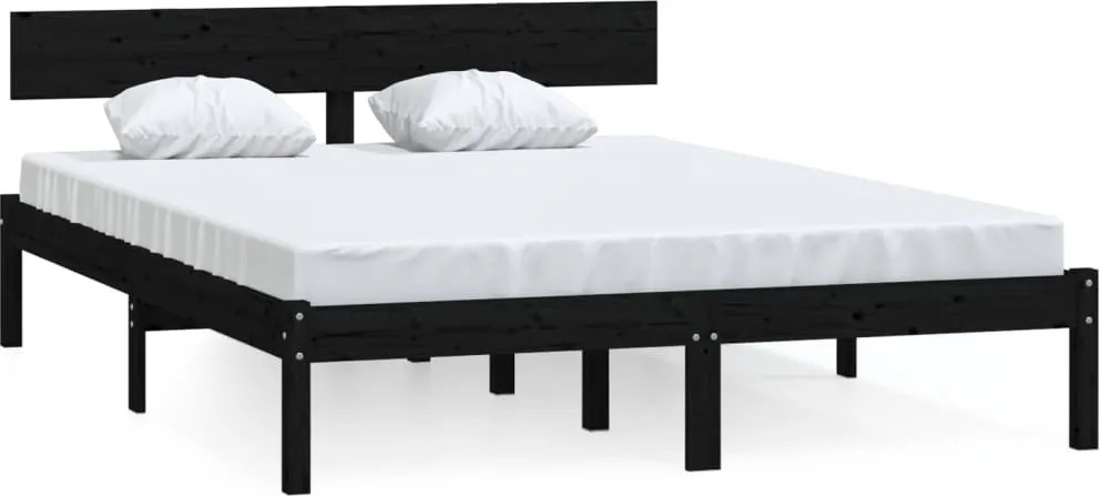 vidaXL Cadru de pat dublu, negru, 135x190 cm, lemn masiv de pin