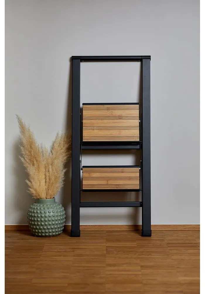 Scară pliabilă cu înveliș antiderapant din aluminiu Wenko Stepladder II, negru