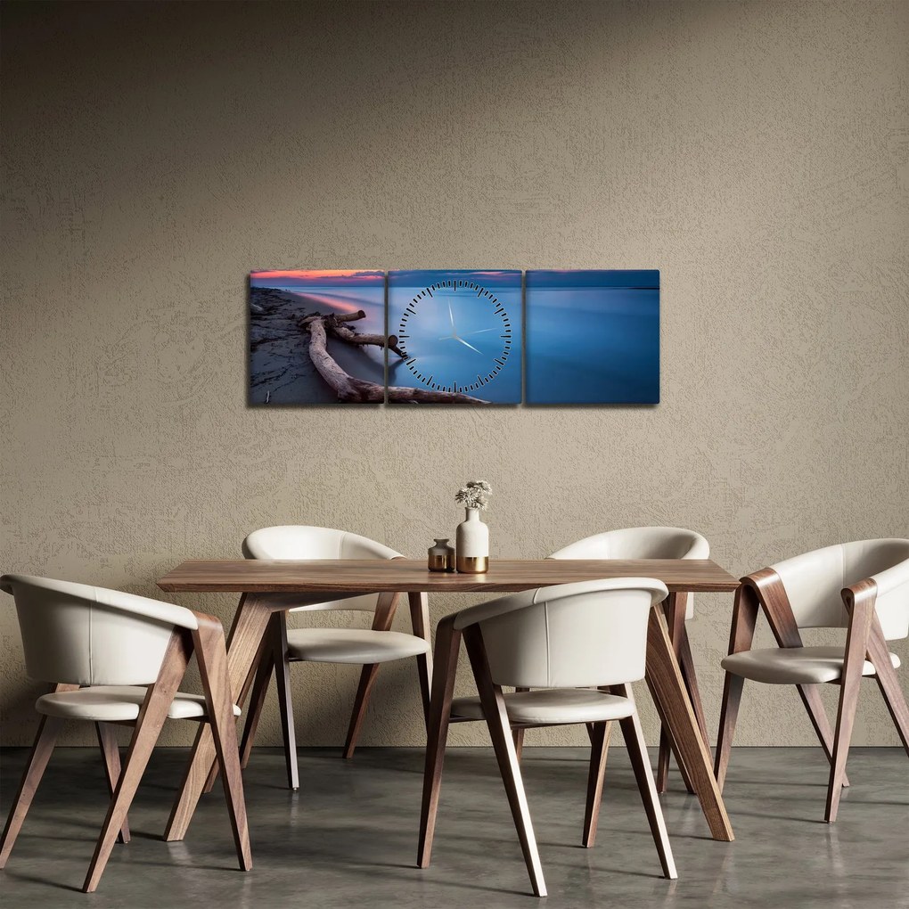 Tablou cu plaja în apus de soare (cu ceas) (90x30 cm)